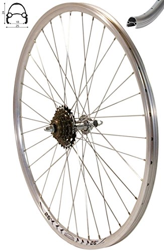 REDONDO 26 Zoll Hinterrad Laufrad Hohlkammer V-Prof Felge + 6-fach Kranz Silber - 
