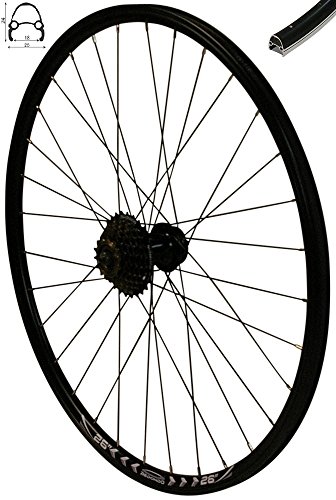 Redondo 26 Zoll Hinterrad Laufrad Felge Schwarz 6-Lo Disc + 7-Fach Shimano Kranz - 1