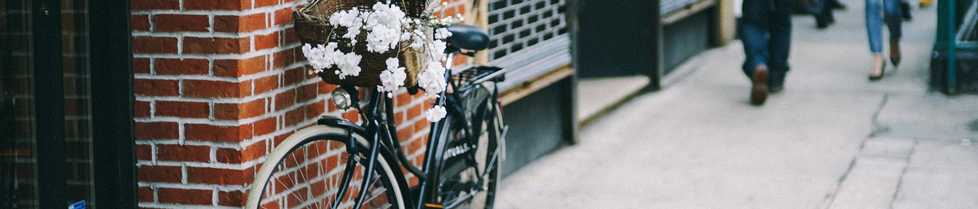 Fahrradfelge Header City: Blumen im Fahrradkorb